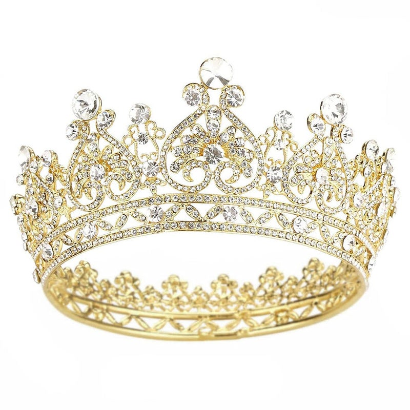 COCIDE Gold Crown and Tiara for Women Crystal Queen Crowns for Girls Rhinestones Princess Headband Luxury Full Round Hair Accessories Jewelry for Wedding Prom Bridal Party Halloween Costume GOLD