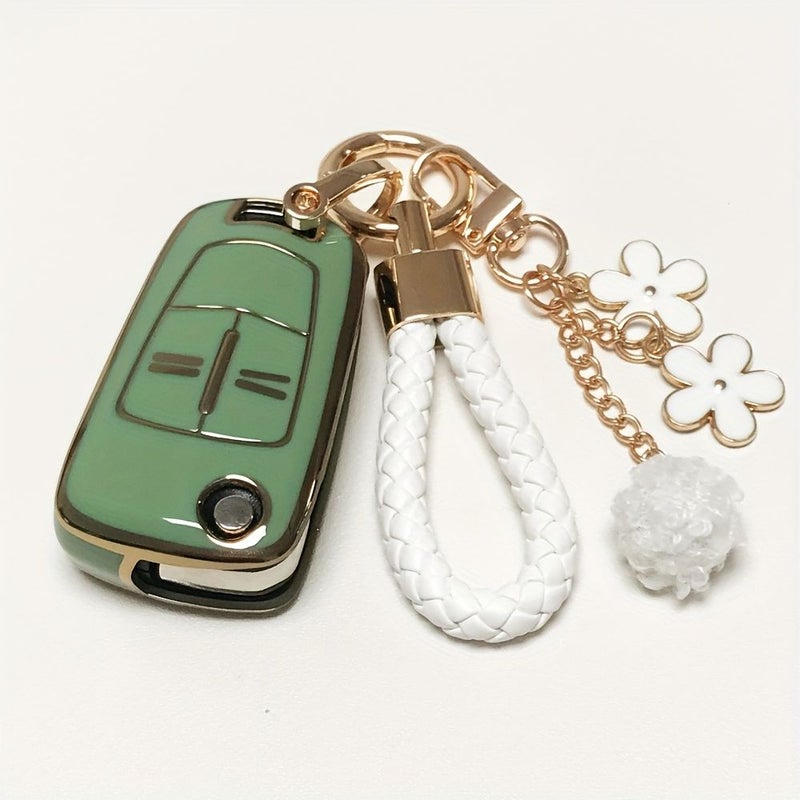 Green TPU Key Cover Flip Car Case for Opel Vauxhall Corsa Astra Vectra Signum With Keychain - Image 2