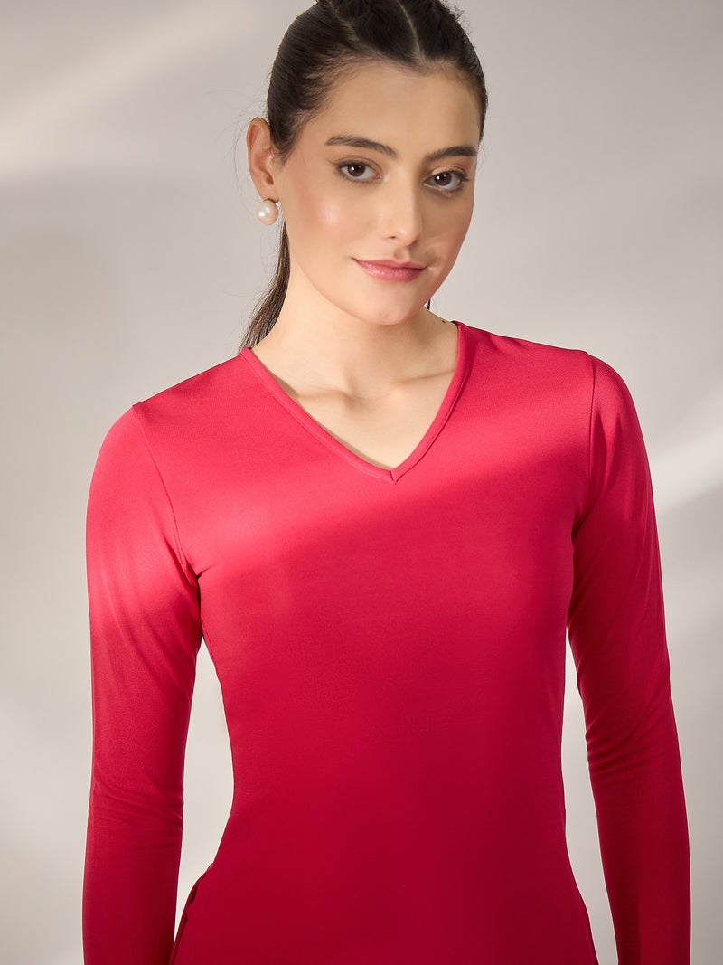 بانيت طقم متناسق (Co-ord Set) بلوزة ماجنتا مضلّعة ومحكمة (Fitted) مع بنطلون - Image 3