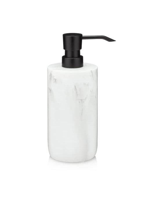 Essentra Home Essentra Home White Marble Soap Dispenser with Black Pump Refillable Liquid Soap Dispenser for Bathroom  Kitchen 16 Oz Capacity 
