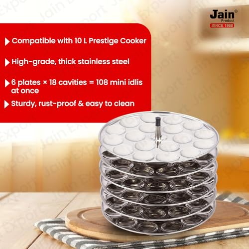 JAIN Stainless Steel Coin Idli Maker | Mini Idli Stand for 45 Mini Idlis | 3 Plate Idli Cooker Stand for Soft & Fluffy Idlis | Pressure Cooker & Steamer Compatible | Kitchen Cookware - Image 4
