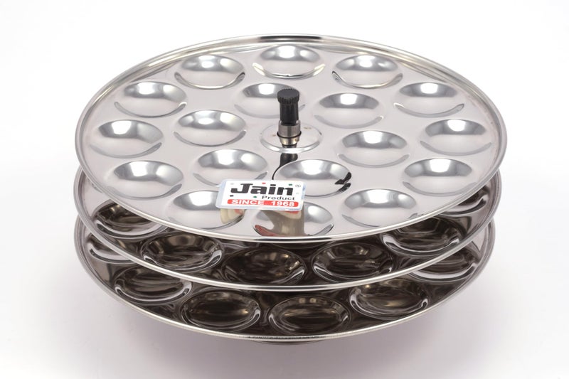 JAIN Stainless Steel Coin Idli Maker | Mini Idli Stand for 45 Mini Idlis | 3 Plate Idli Cooker Stand for Soft & Fluffy Idlis | Pressure Cooker & Steamer Compatible | Kitchen Cookware - Image 1