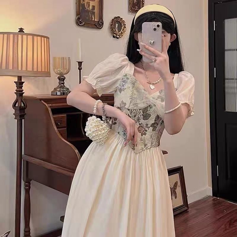 2024 Summer French Retro Court Dress Apricot 