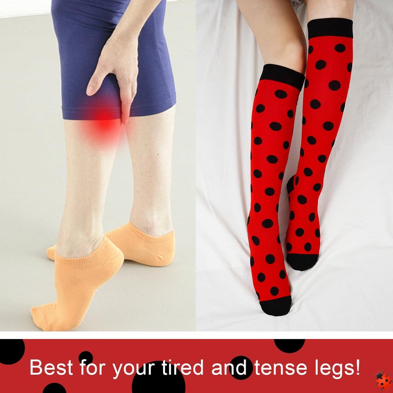 Junely Compression Socks for Women 20-30 mmhg Polka Dot Knee High Socks for Running Athletic Nurses Pregnant Women Work Support Travel Flight Sports Red - Image 4
