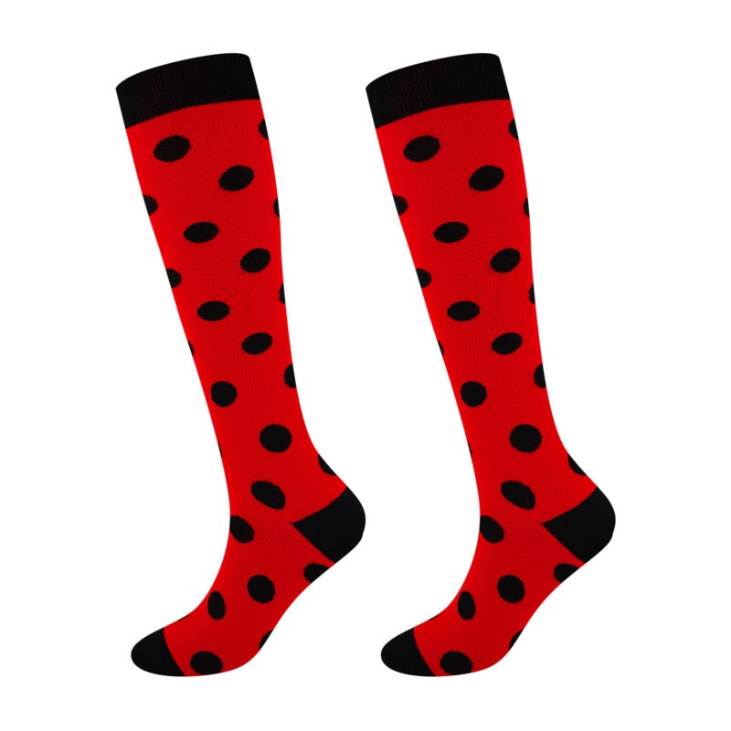 Junely Compression Socks for Women 20-30 mmhg Polka Dot Knee High Socks for Running Athletic Nurses Pregnant Women Work Support Travel Flight Sports Red - Image 1