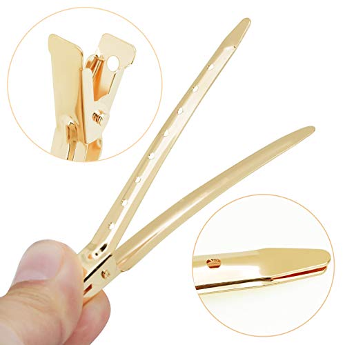 Bantoye 24 Packs Duck Bill Clips, Bantoye 3.35 Inches Rustproof Metal Alligator Curl Clips with Holes for Hair Styling, Hair Coloring, Gold - Image 3