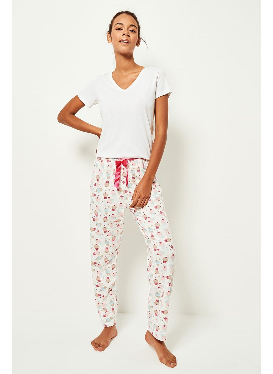 trendyol - V-Neck T-Shirt & Printed Pyjama Set - Image 1