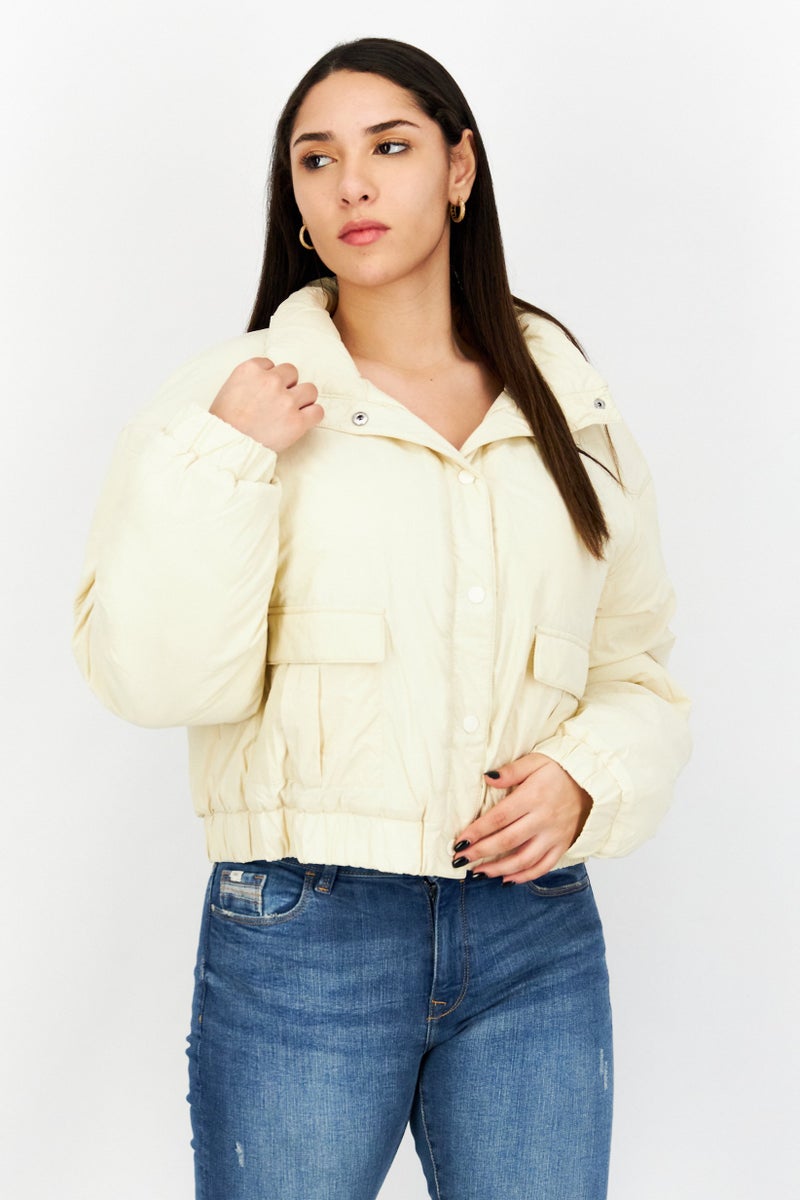 NA-KD Women Solid Bomber Jacket, Cream  - Image 1