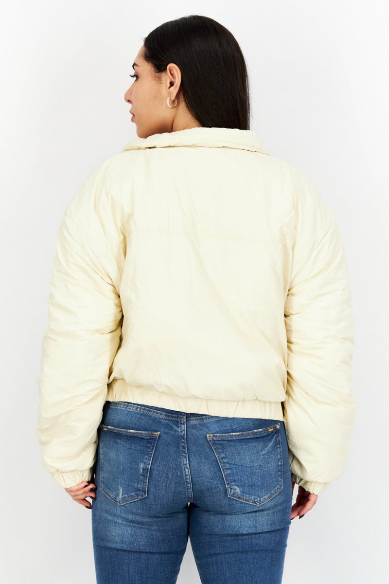 NA-KD Women Solid Bomber Jacket, Cream  - Image 4