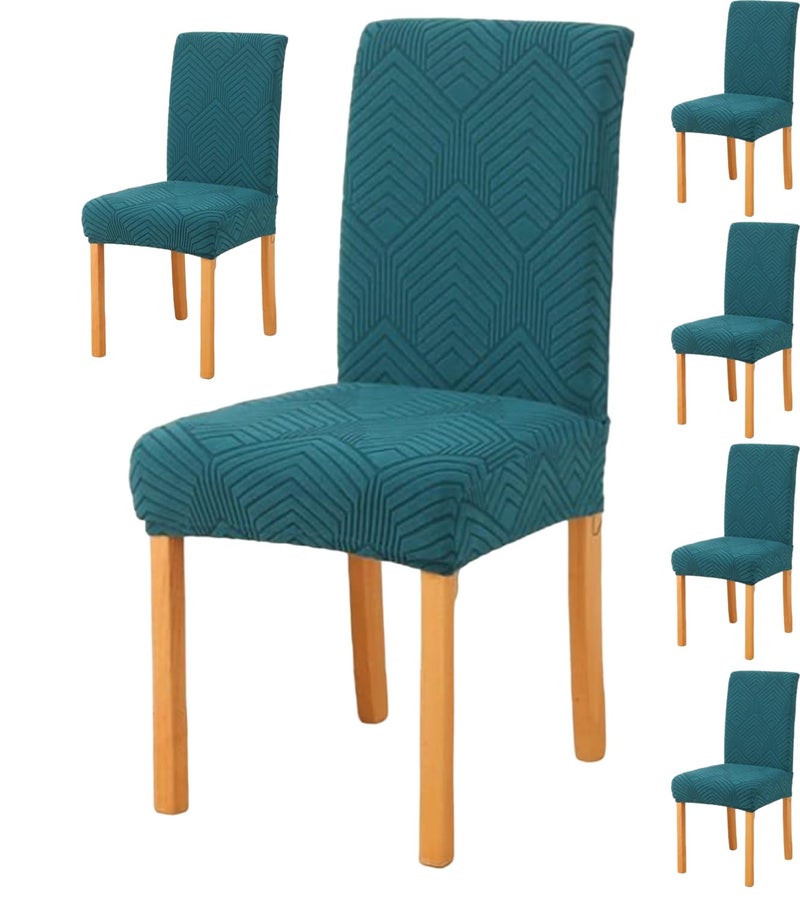 Styleys Elastic Jacquard Chair Covers for Dining Room Removable Washable Chair Cover Protector Slipcovers (Pack of 6, Teal, JSMC5) - Image 1