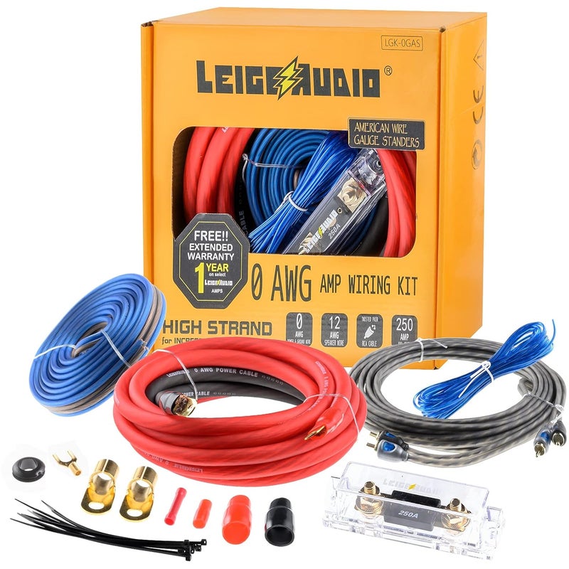 LEIGESAUDIO 0 Gauge Amp Wiring Kit - Complete 0 AWG Amplifier Installation for Car Subwoofer, Radio, and Speakers - Image 1