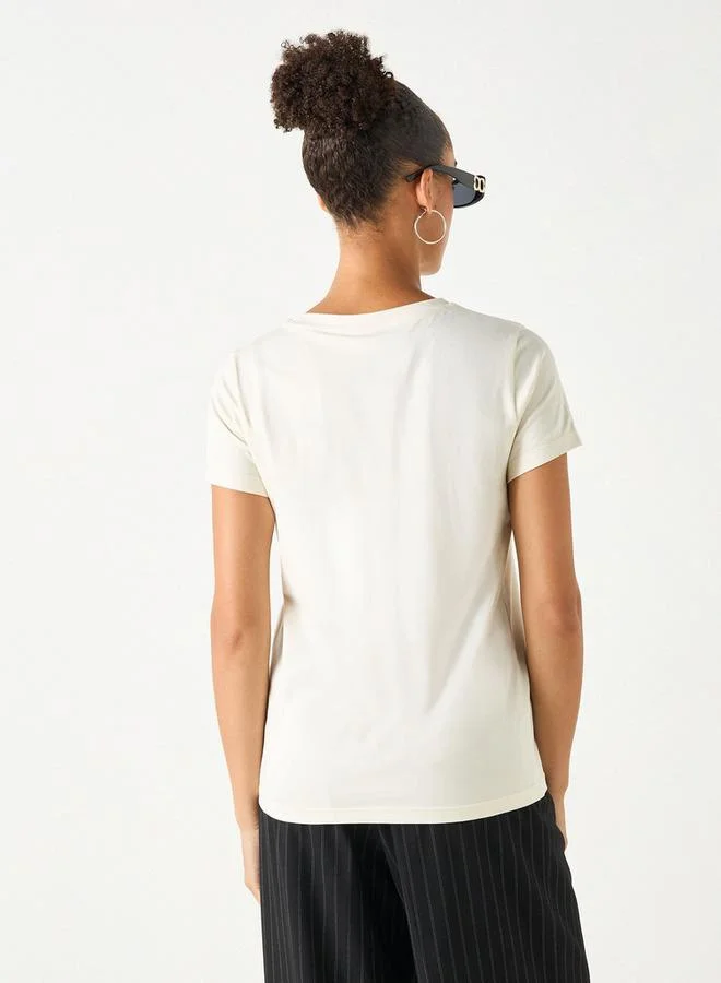 SP Characters Varsity Print Crew Neck T-shirt with Short Sleeves