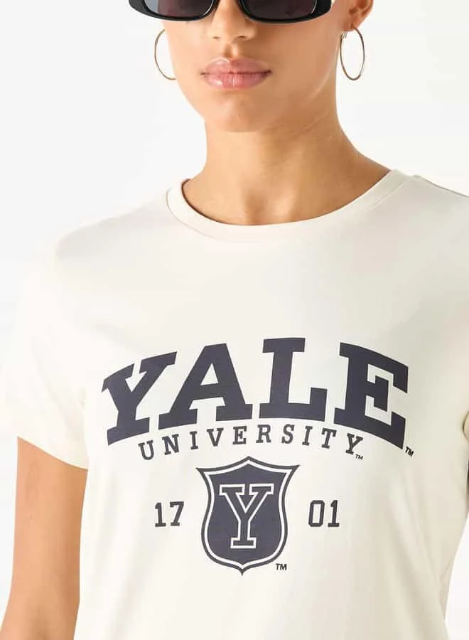 SP Characters Varsity Print Crew Neck T-shirt with Short Sleeves
