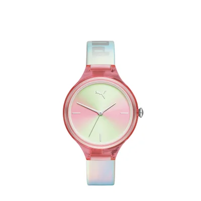 PUMA Women's Analog Quartz Watch With Silver Iridescent Leather Strap - 5 ATM - PU P1030