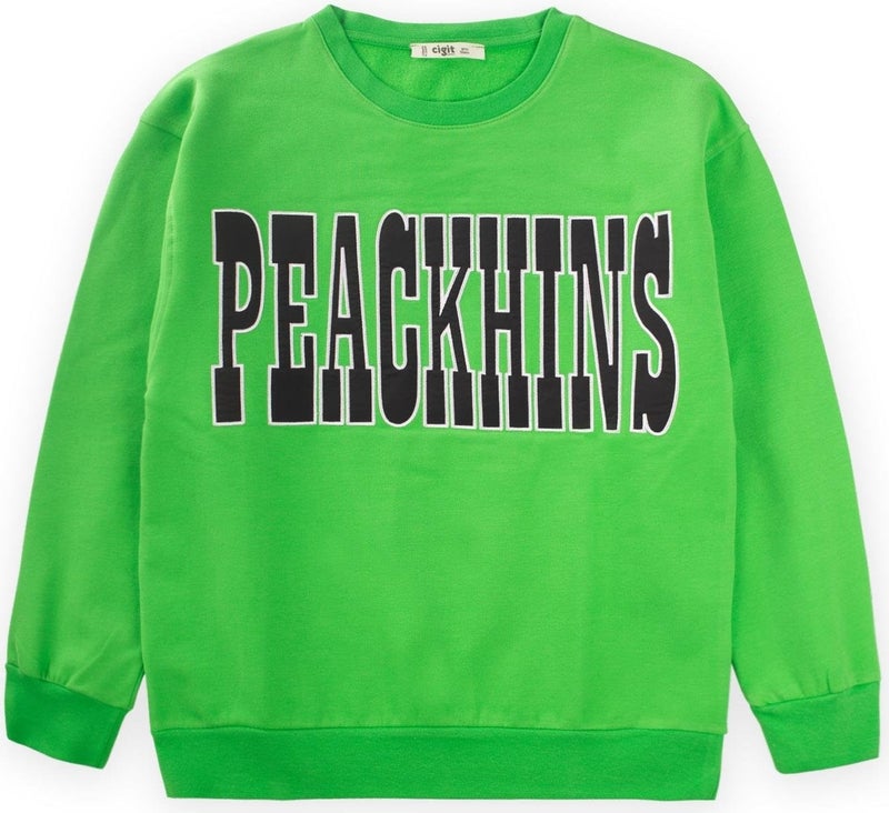 Cigit Peackhıns Embroidered Sweatshirt 9-14 Years Green  - Image 1