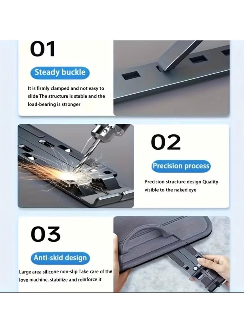 حامل كمبيوتر محمول وهاتف قابل للتعديل 2 في 1، أسود اللون - Image 2