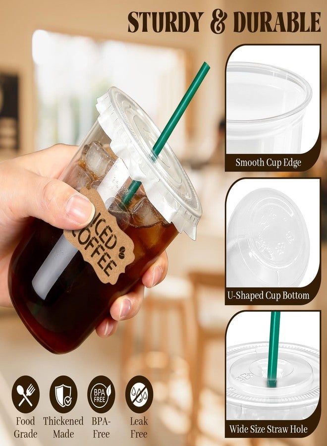 Eclatbox 25 Sets 16 oz Clear Plastic Cups with Lids and Straws, Disposable Iced Coffee Cups for Cold Beverages, Smoothies, Bubble Tea, Includes Leak-Proof Paper and Stickers - Image 3