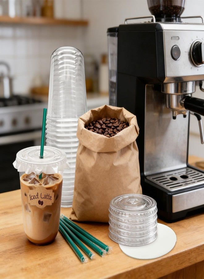 Eclatbox 25 Sets 16 oz Clear Plastic Cups with Lids and Straws, Disposable Iced Coffee Cups for Cold Beverages, Smoothies, Bubble Tea, Includes Leak-Proof Paper and Stickers - Image 4
