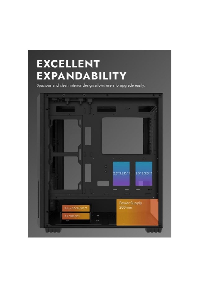 DarkFlash - darkFlash DF2100 Mesh E-ATX, ATX, ITX, M-ATX, Gaming PC Case, Pre Installed 4 ARGB Fans, Tempered Glass Panels and, 9 GPU PCI Slots, Compatible with 360mm Radiator, USB 3.0, Computer Case - Image 1