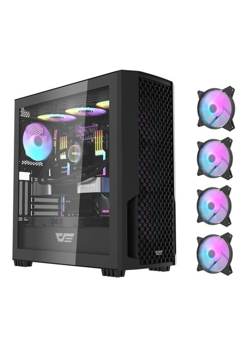 darkFlash DF2100 Mesh E-ATX, ATX, ITX, M-ATX, Gaming PC Case, Pre Installed 4 ARGB Fans, Tempered Glass Panels and, 9 GPU PCI Slots, Compatible with 360mm Radiator, USB 3.0, Computer Case