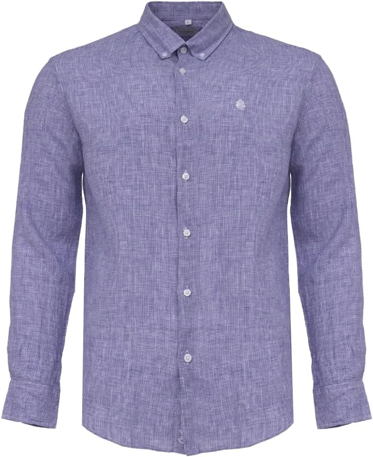 Cedro Cedro Men's 100% Linen Long Sleeve Shirt with Button Down Collar