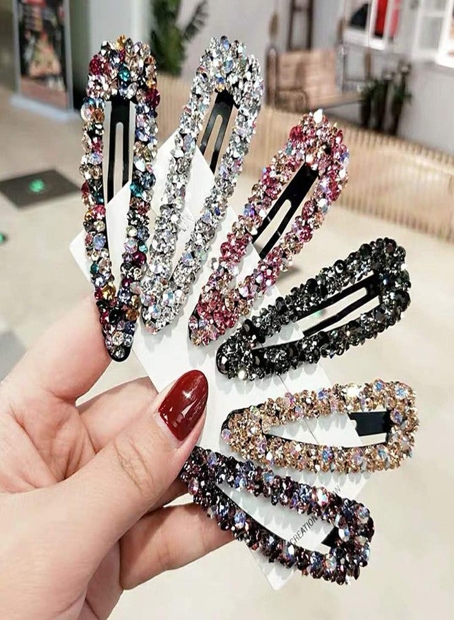Messen Sparkly AB Crystal Hair Clips Fashion Large Hair Barrettes Wedding Decorative Bling Czech Diamond Hairpins Handmade Rhinestone Snap Clips Hair Accessories for Women Girls (6 Colors / 6 Pcs) - Image 1