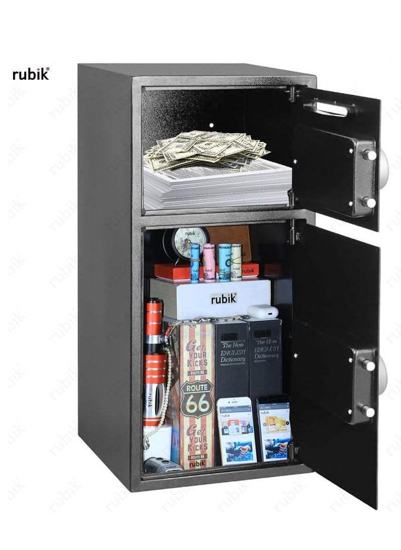Rubik Large Double Door Safe Box with Front Deposit Slot, Digital Keypad and Key Lock Safety Locker for Cash Jewelry Documents Home Office Shops Hotels (Size 75x35x35cm) Black  - Image 2