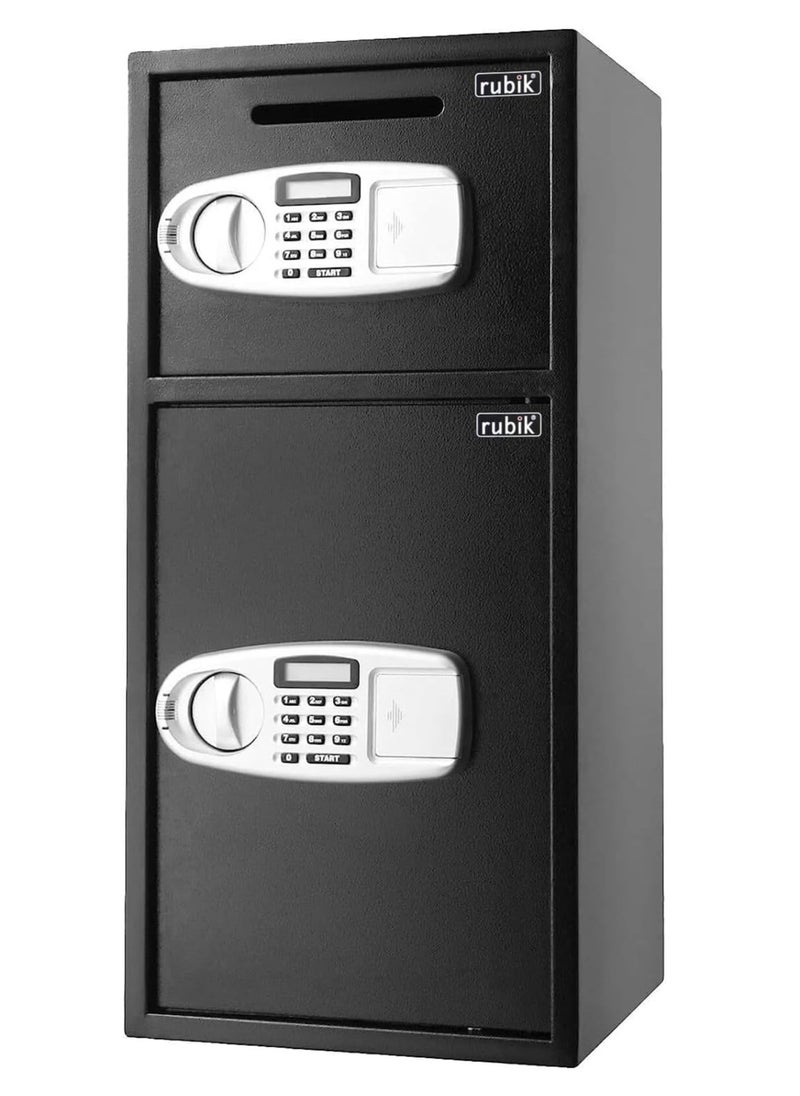 Rubik Large Double Door Safe Box with Front Deposit Slot, Digital Keypad and Key Lock Safety Locker for Cash Jewelry Documents Home Office Shops Hotels (Size 75x35x35cm) Black  - Image 1