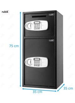 Rubik Large Double Door Safe Box with Front Deposit Slot, Digital Keypad and Key Lock Safety Locker for Cash Jewelry Documents Home Office Shops Hotels (Size 75x35x35cm) Black  - Image 4
