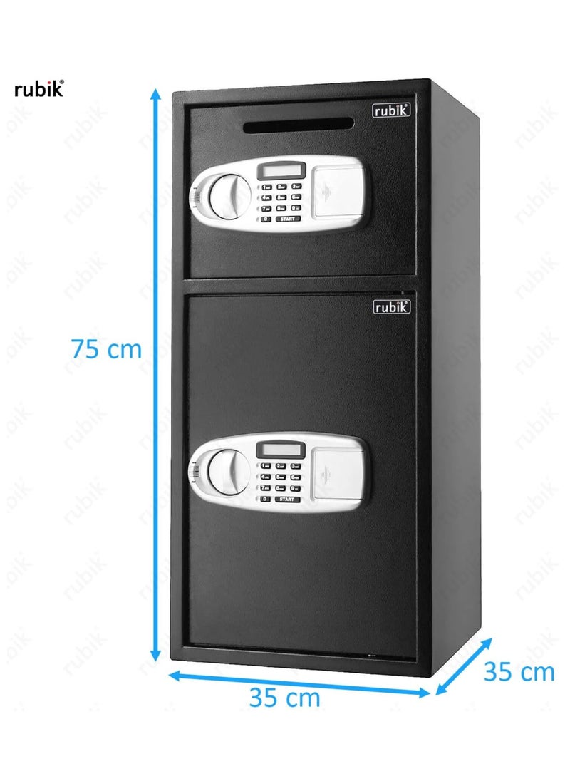 Rubik Large Double Door Safe Box with Front Deposit Slot, Digital Keypad and Key Lock Safety Locker for Cash Jewelry Documents Home Office Shops Hotels (Size 75x35x35cm) Black  - Image 4