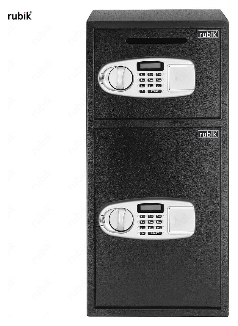 Rubik Large Double Door Safe Box with Front Deposit Slot, Digital Keypad and Key Lock Safety Locker for Cash Jewelry Documents Home Office Shops Hotels (Size 75x35x35cm) Black  - Image 3