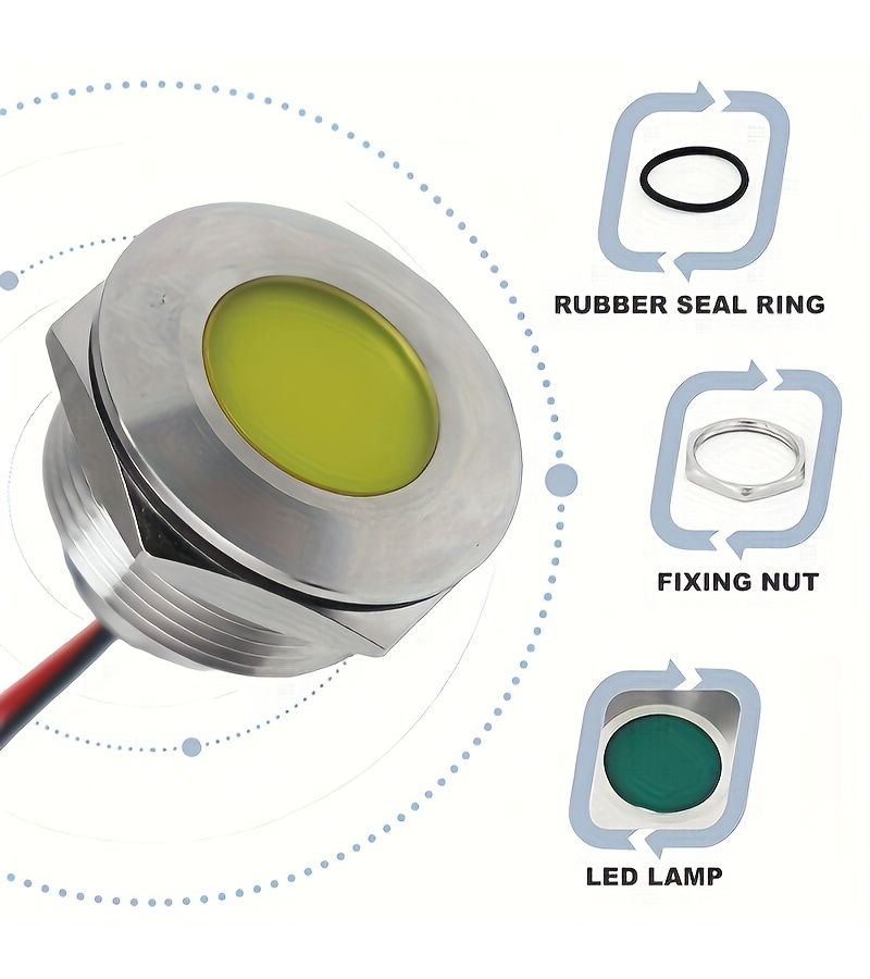 مؤشر LED معدني 30 مم بألوان الأحمر والأخضر والأصفر والأزرق والأبيض - قطعتان أزرق - جهد 3-6 فولت - تثبيت على اللوحة مع سلك - Image 5