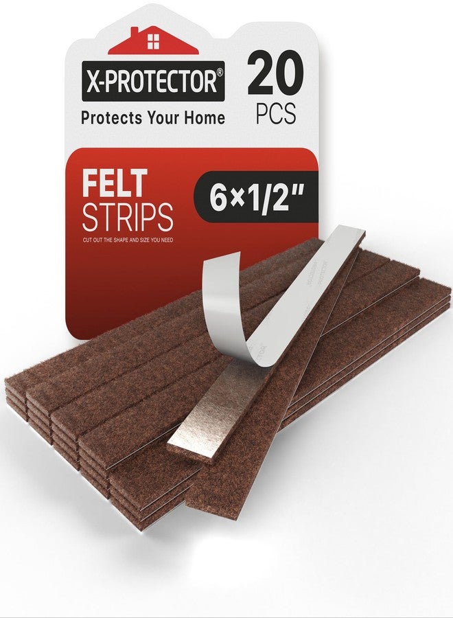 X-Protector وسادات أثاث من الفelt X-Protector - 20 قطعة 6 x 1/2" - شرائح فelt متميزة مع لاصق خلفي - وسادات أثاث مستطيلة للأرضيات الخشبية - قص وسادات الفelt حسب الحجم الذي تحتاجه! (بني) - Image 1