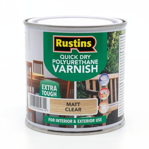 Rustins Quick Dry Polyurethane Varnish, 250ml, Matt Clear Finish - Image 1