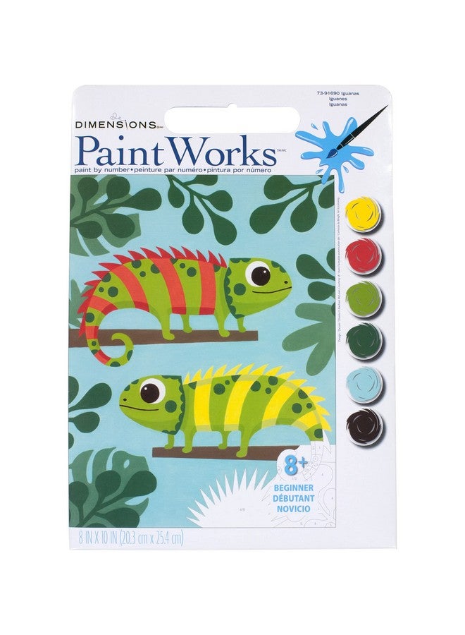 Dimensions PaintWorks Iguana Party Animal Paint by Number Kit for Adults and Kids, Finished Size 8" x 10", Multicolor 11 Piece - Image 1