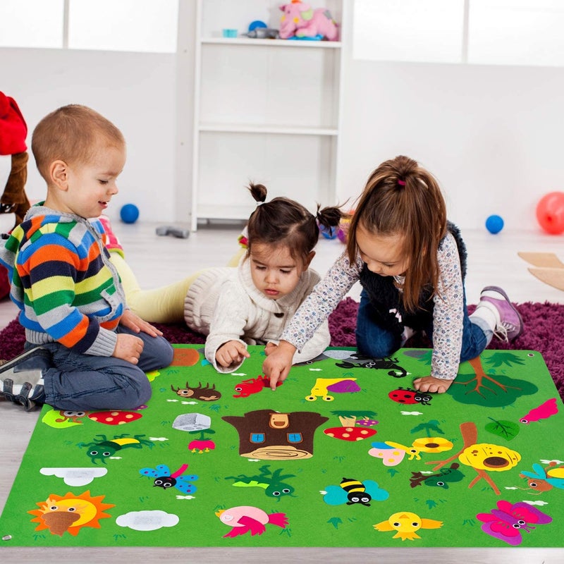 WATINC Insect Teaching Felt Board Story Set 3.5 Ft 45Pcs Preschool Bug Animals Caterpillar Bee Butterfly Dragonfly Storytelling Flannel Early Learning Play Kit Wall Hanging Gift for Toddlers (Green) - Image 4