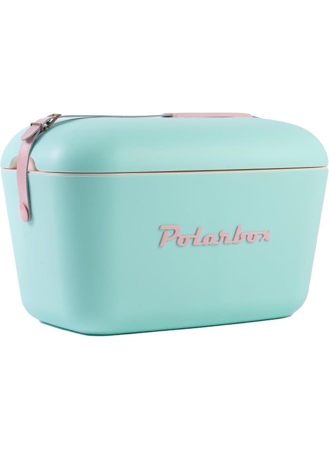 Polarbox صندوق تبريد بولاربوكس 12 لتر مع حزام جلد - أزرق سماوي ووردي فاتح - Image 1