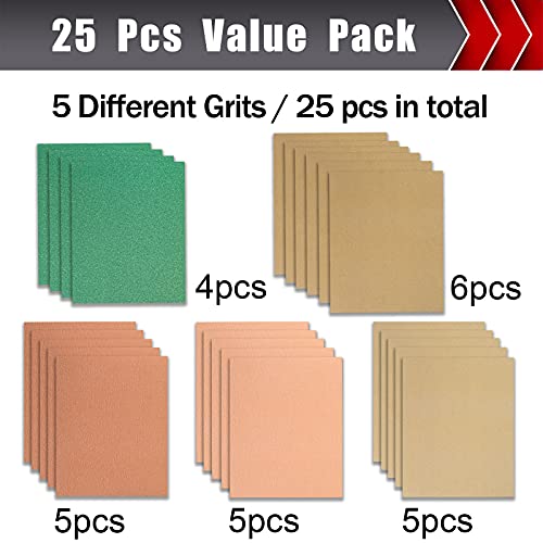 BOSHCRAFT 25 PCS Sandpaper, Sandpaper Assortment for Wood Metal Furniture Hand Sander Sand Paper 80/120/150/220/320 Grit Sandpaper Sheets Cut for Use 9" x 11" - Image 3