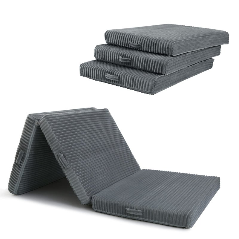 مرتبة أرضية قابلة للطي ثلاثية الطي MeMoreCool 190x75 سم بسماكة 10 سم من الفوم مع غطاء قابل للغسل سرير ضيف محمول للسفر والتخييم مفرد صغير