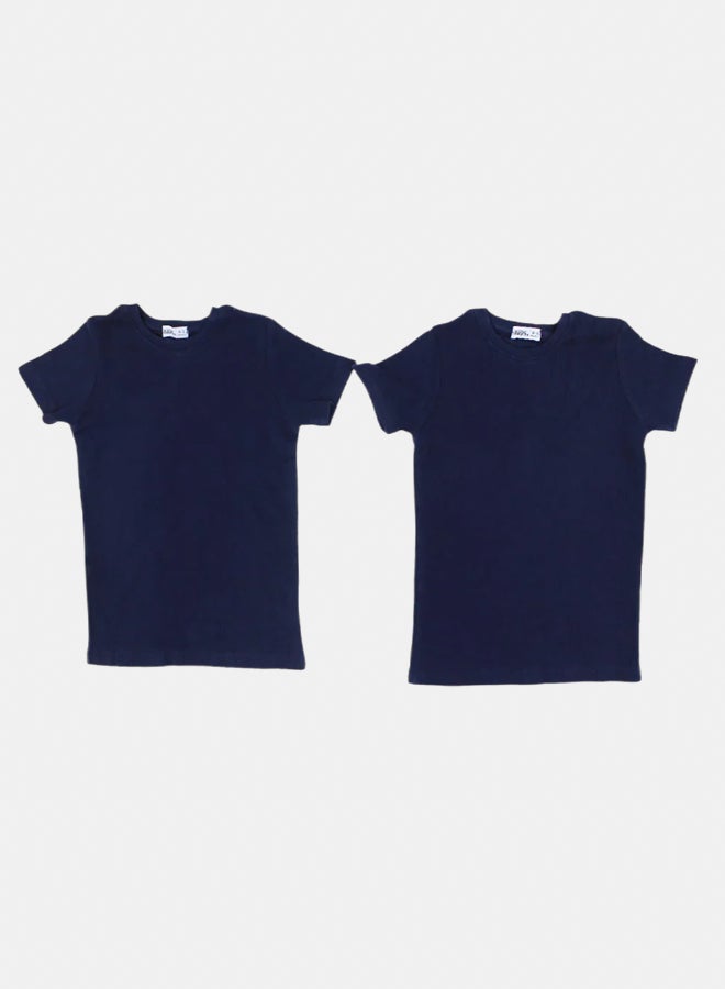 Our kids Pack of 2 – Kids Unisex Ribbed Short-Sleeved Thermal Top Navy - Image 1