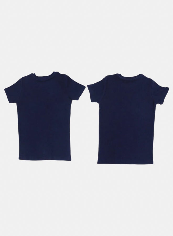 Our kids Pack of 2 – Kids Unisex Ribbed Short-Sleeved Thermal Top Navy - Image 2