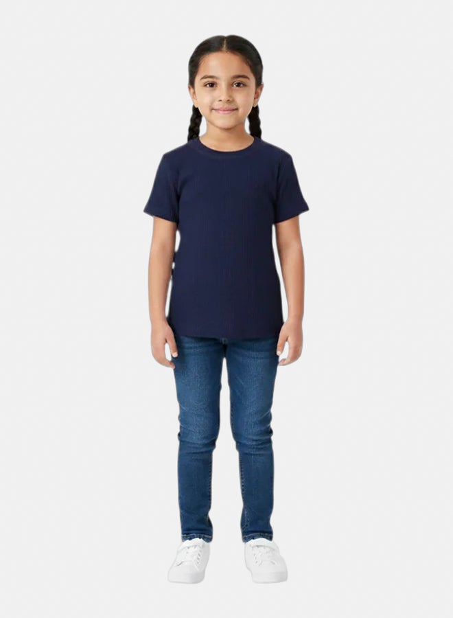 Our kids Pack of 2 – Kids Unisex Ribbed Short-Sleeved Thermal Top Navy - Image 3