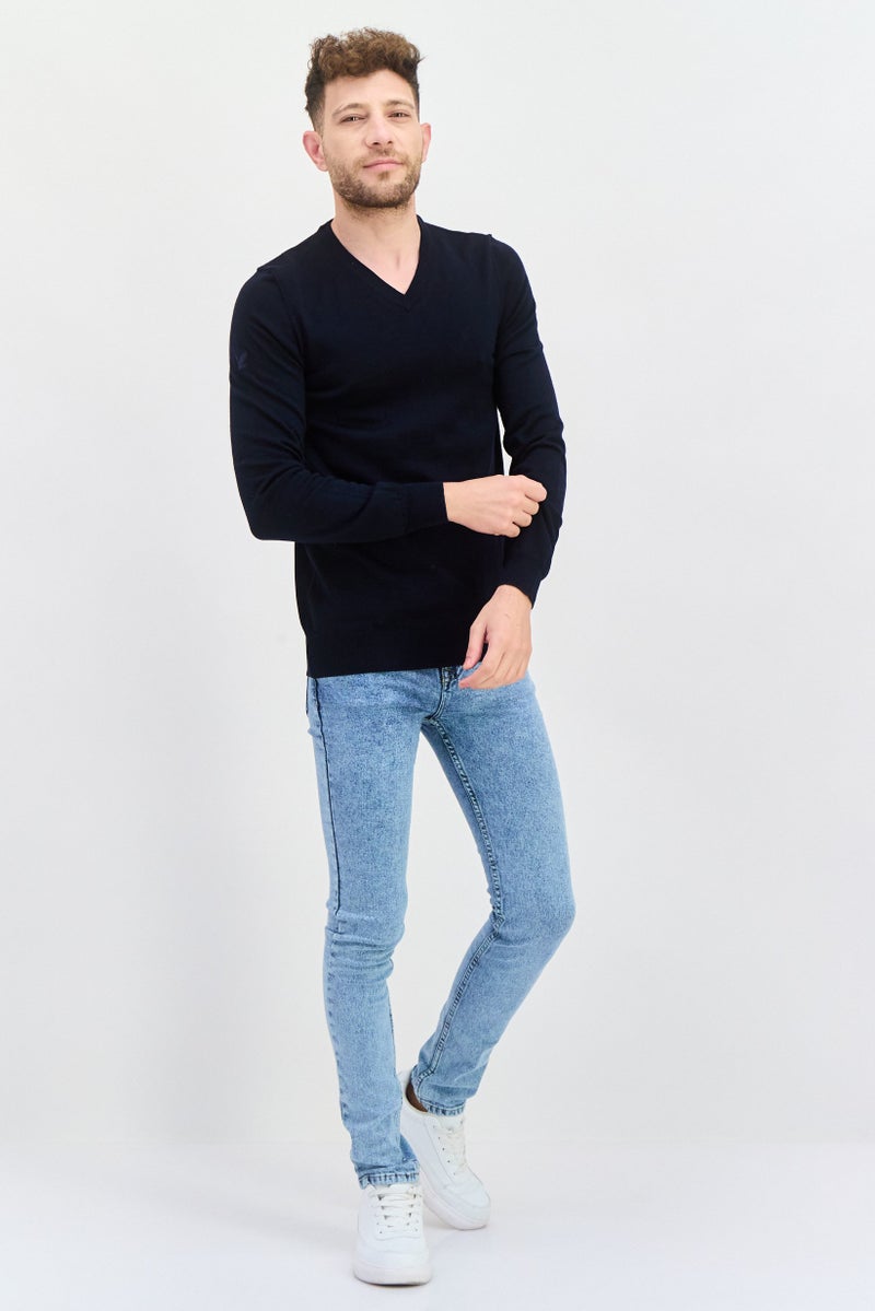Lyle & Scott Men V-Neck Long Sleeves Knitted Sweater, Navy Blue - Image 4