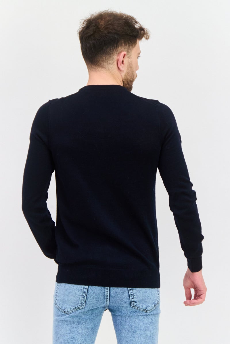 Lyle & Scott Men V-Neck Long Sleeves Knitted Sweater, Navy Blue - Image 2