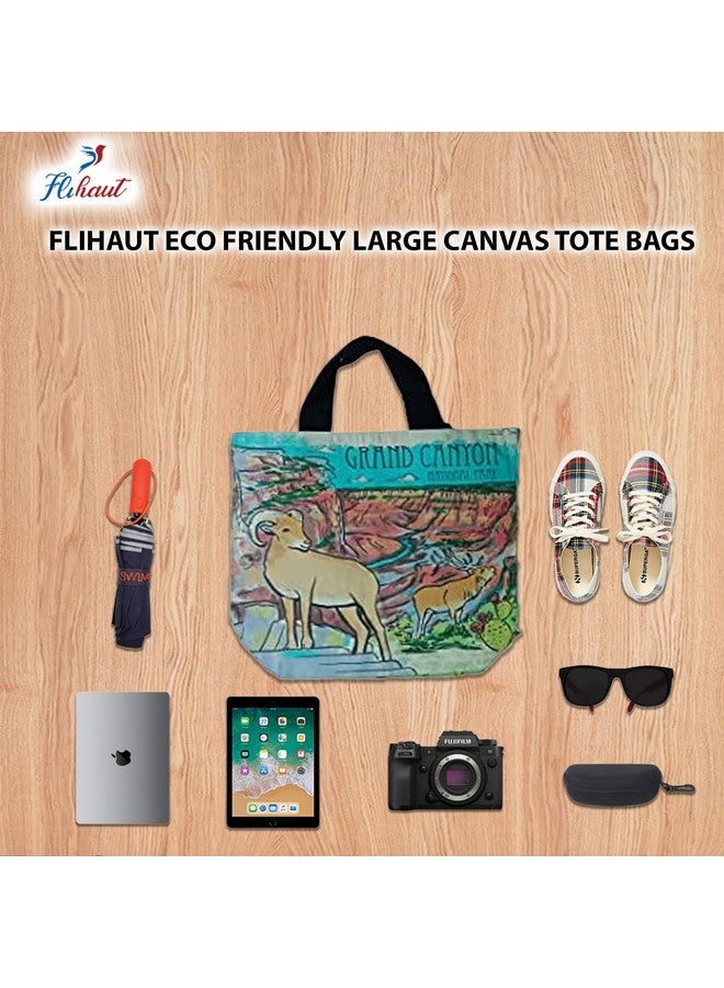 FLIHAUT¬Æ Eco Friendly Large Canvas Tote Bags for Daily Use, Grocery, Shopping Shoulder Bags (15x17.5x6 Inches) (Combo Pack of 2) (Multicolor_41) - Image 4