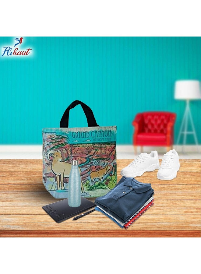 FLIHAUT¬Æ Eco Friendly Large Canvas Tote Bags for Daily Use, Grocery, Shopping Shoulder Bags (15x17.5x6 Inches) (Combo Pack of 2) (Multicolor_41) - Image 2