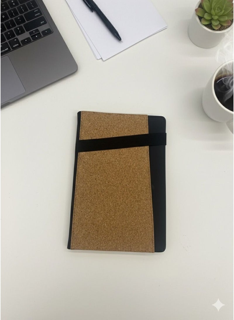 Cork & PU Leather A5 Notebook – Eco-Friendly Design with Elastic Closure & Pen Loop | Natural & Modern Journal for Work, Study & Daily Notes - Image 1