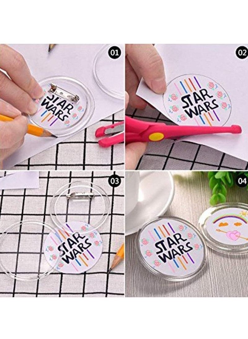 Button Badge, 50Pcs Clear Button Pin Badges Kit, Button Maker DIY Button Pins Acrylic Button Pin Badge Clear Pin Back Buttons, for DIY Crafts and Children's Paper Craft Activities and More (1.5 Inch)