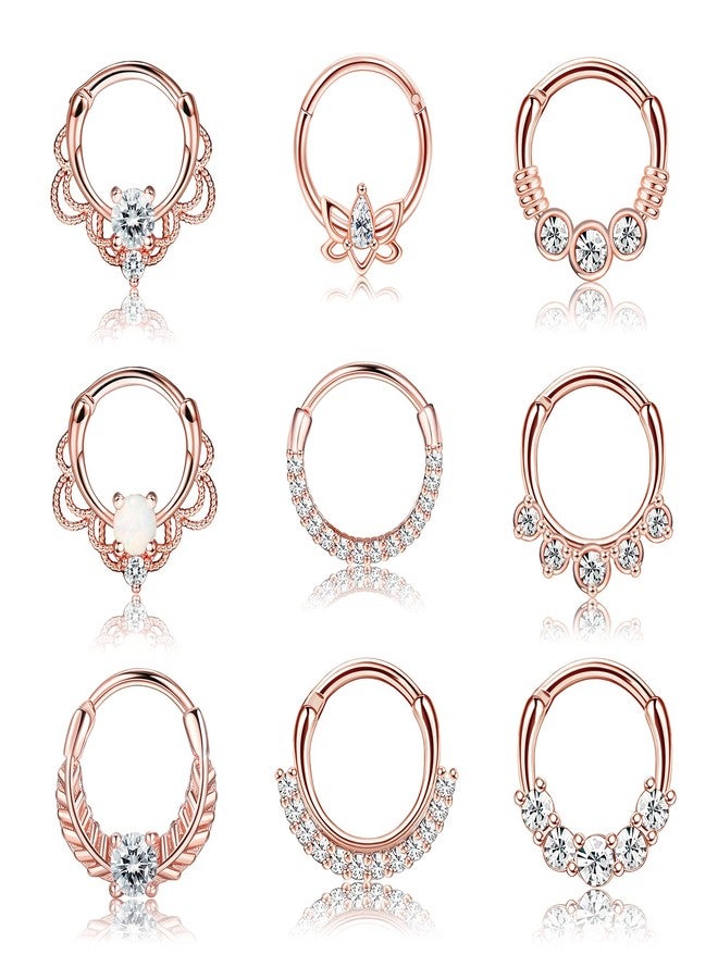Drperfect 9PCS 16G Septum Rings Opal Daith Earrings Hoop Nose Rings 316L Stainless Steel CZ Cartilage Helix Tragus Earrings Septum Clicker Piercing Jewerly, Stainless Steel, cubic-zirconia - Image 1