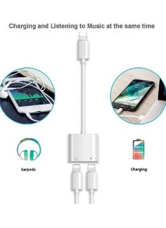iPhone Headphones Adapter & Splitter, 2 in 1 Dual Lightning Charger Cable Aux Audio Adapter Converter for iPhone 12/11/XS/XR/X/8/7/6/iPad, Support Calling+Charging+Music Control
